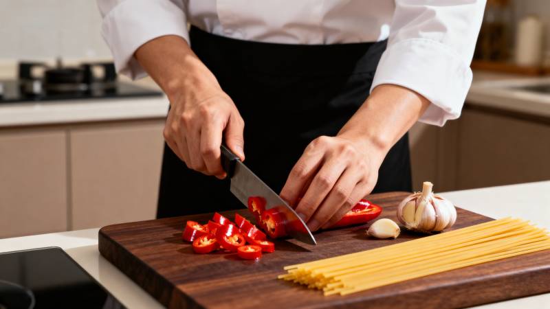 切红椒备意面图片