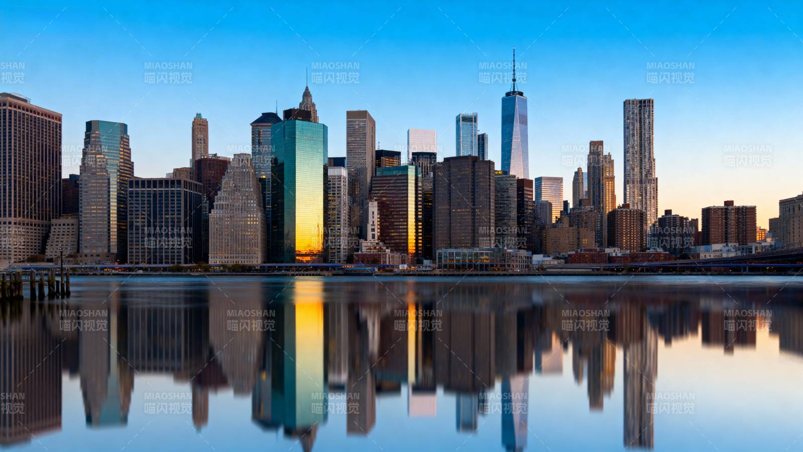 纽约天际线倒影图片