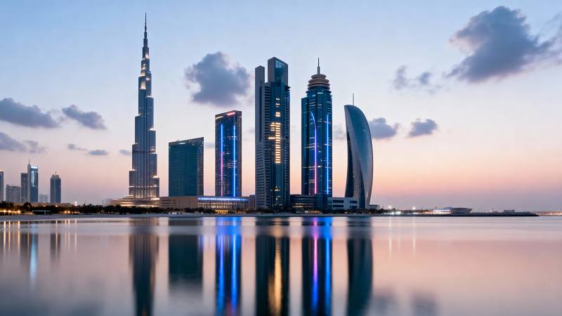 迪拜天际线夜景图片