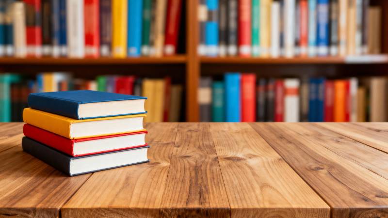 书桌上的彩色书籍图片