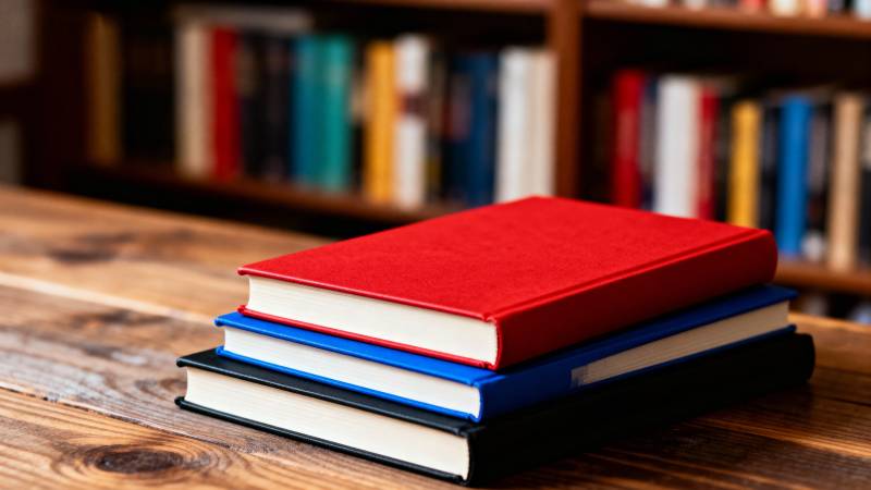 书堆静置木桌图片