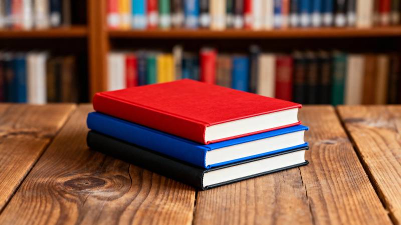 书堆静置木桌图片