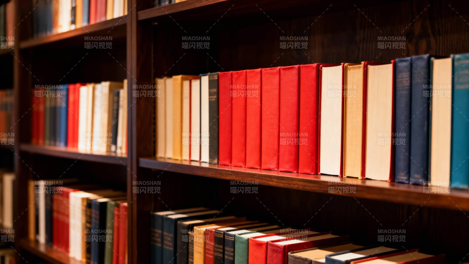 书架上的彩色书籍图片