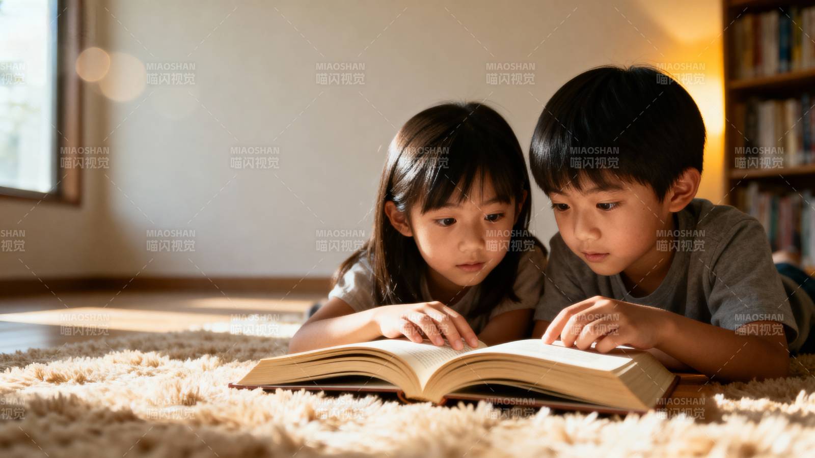 兄妹共读一本书图片