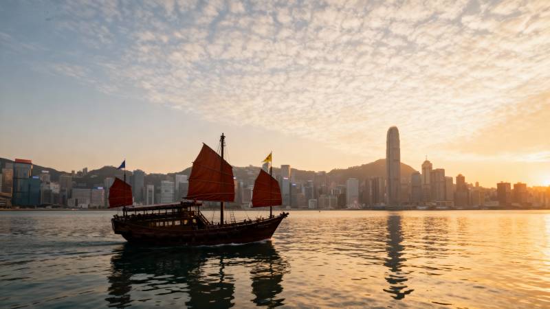 香港夕阳帆影图片