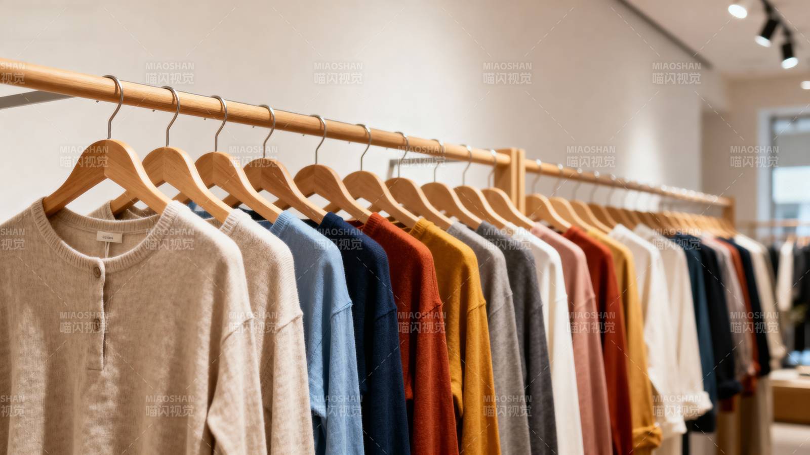 衣架上的多彩毛衣图片