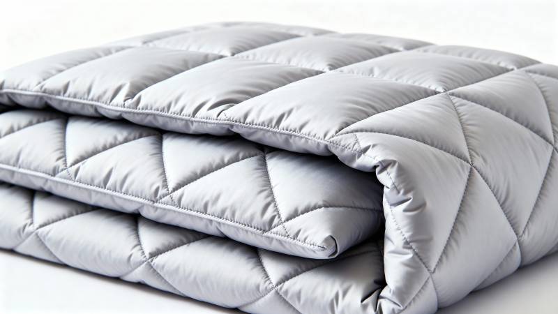 灰色绗缝被子图片