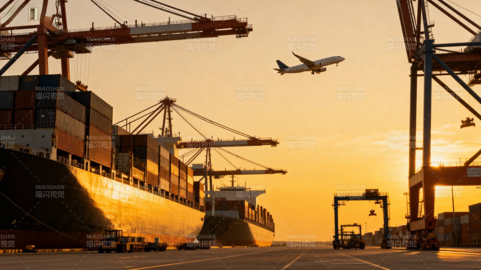 港口日落航运繁忙图片