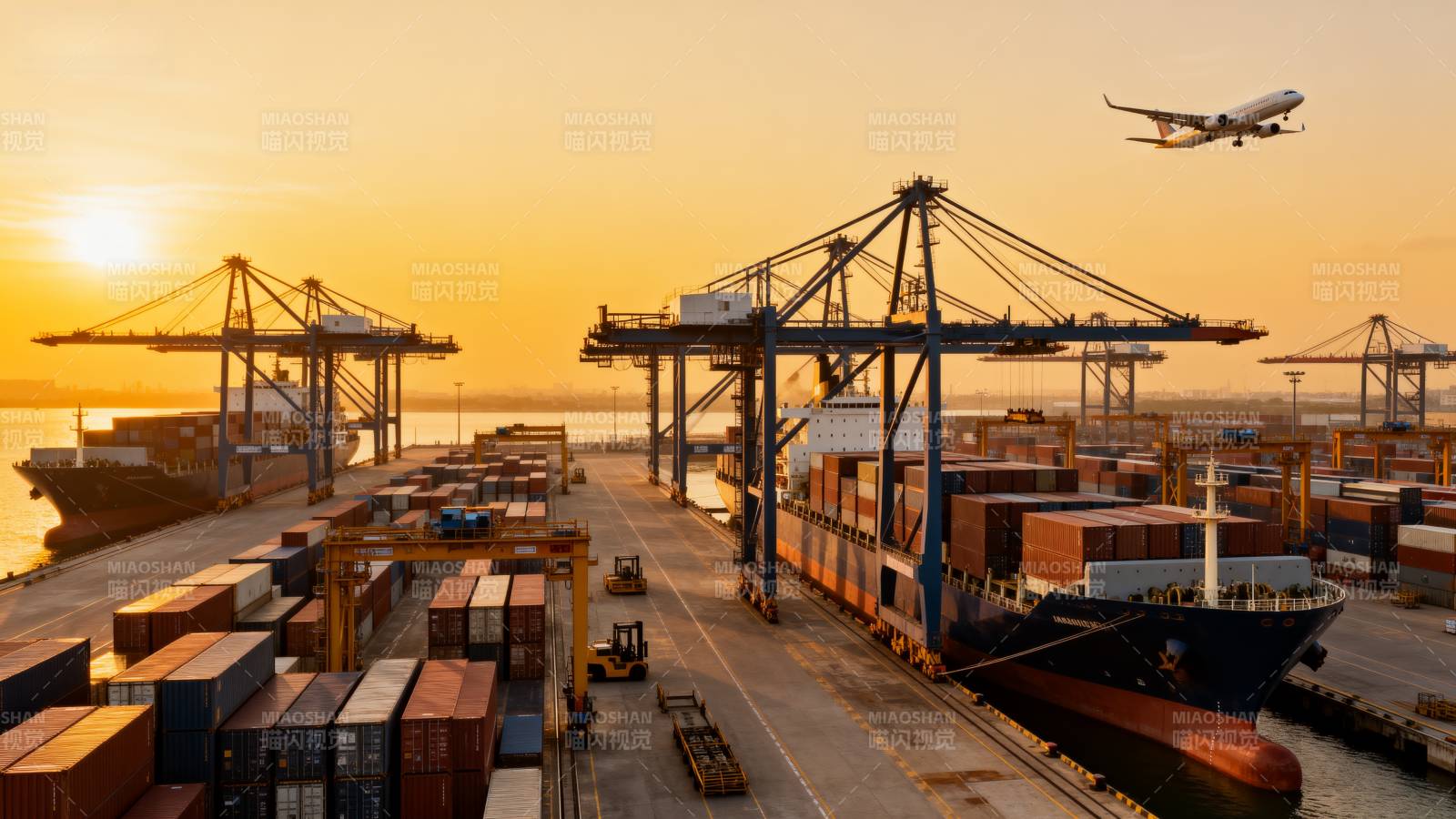 港口日落装卸繁忙图片