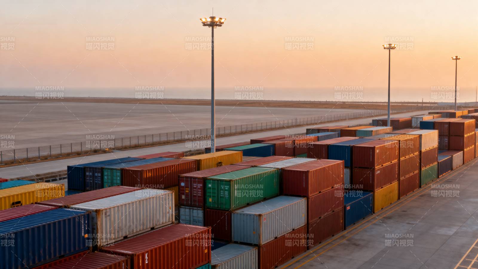 集装箱码头日落图片