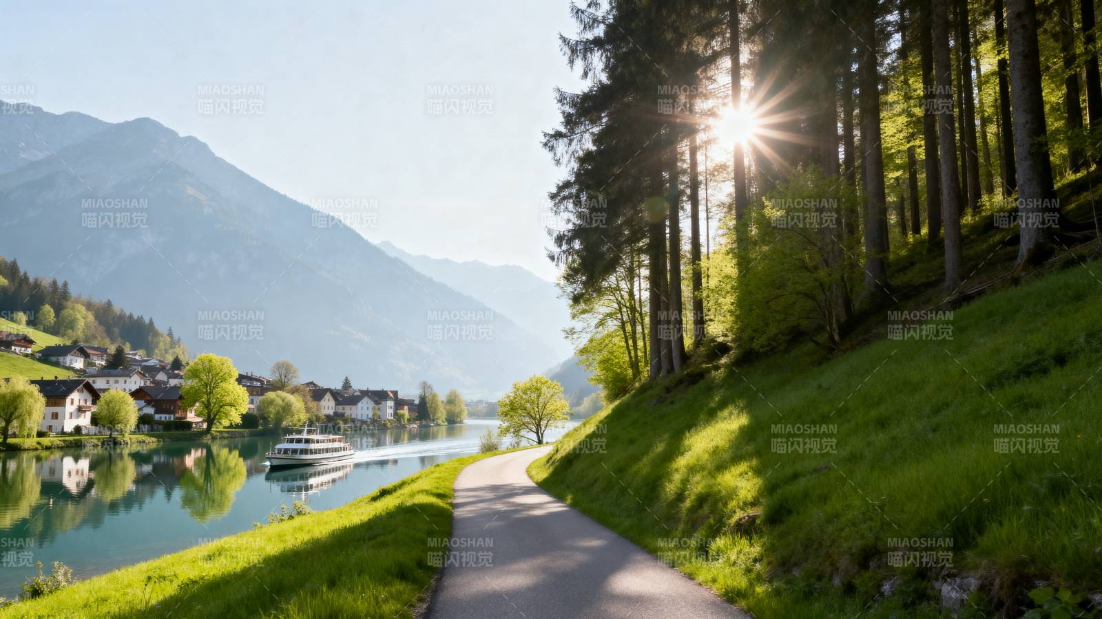 湖畔林间小径图片