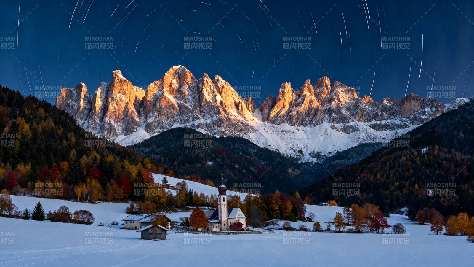 雪山夜景星轨图图片