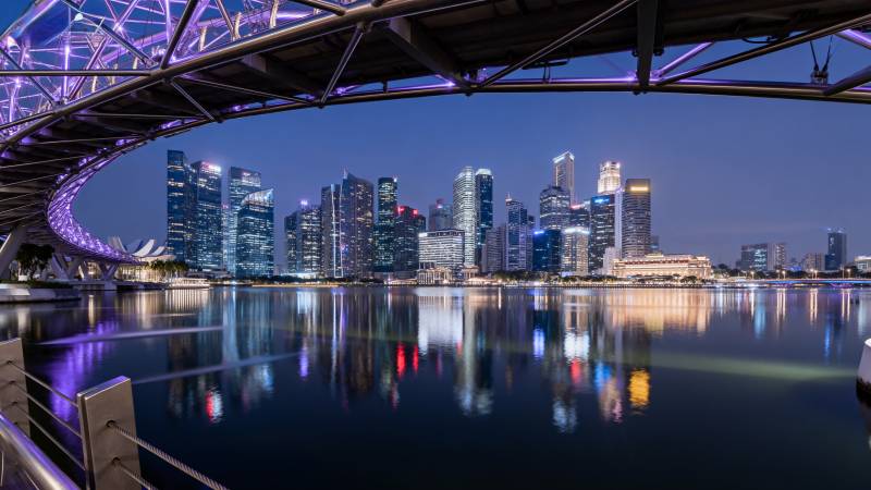 夜幕下的城市倒影图片