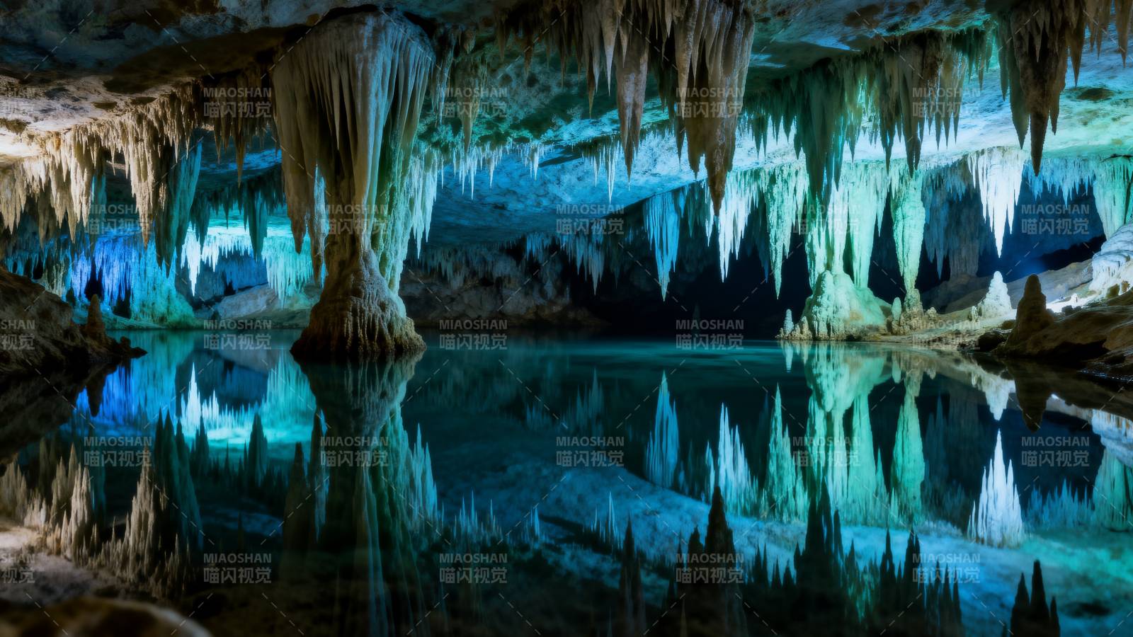 洞穴奇景 水映钟乳图片