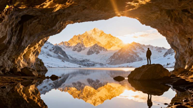 洞中雪山倒影图片