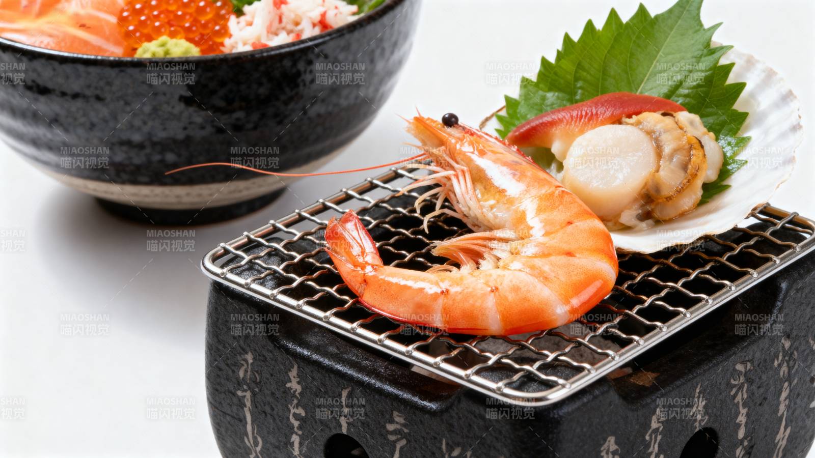 烤虾配寿司图片