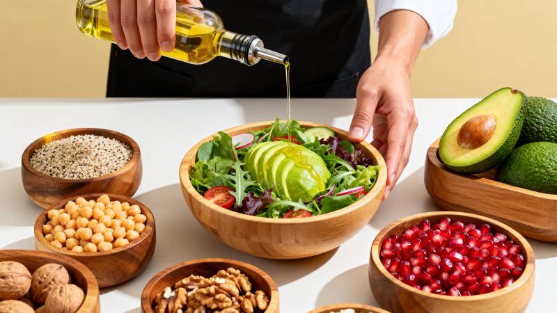 健康沙拉配橄榄油图片