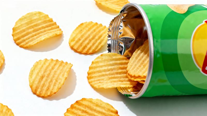 薯片散落罐边图片