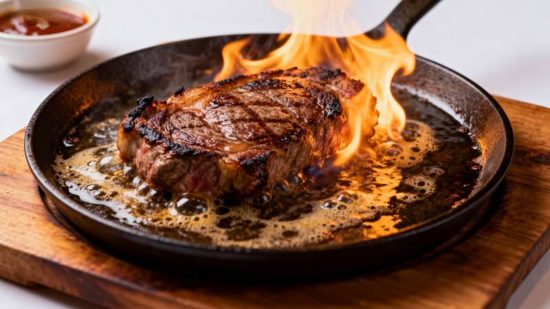 火焰煎牛排图片