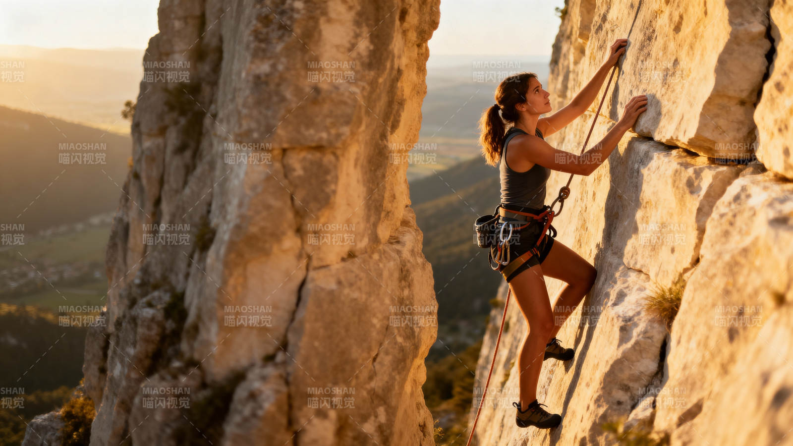 攀岩者征服峭壁图片