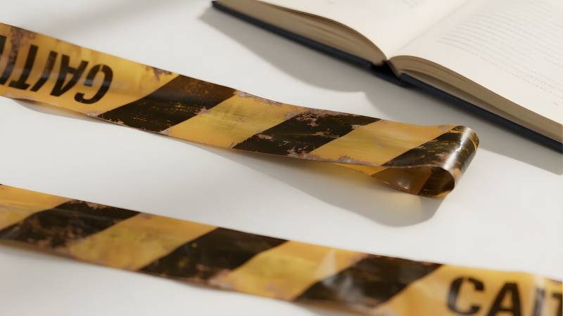 警示带与书本图片