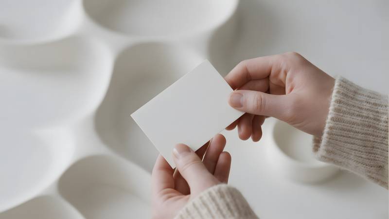 手中轻握白卡片图片