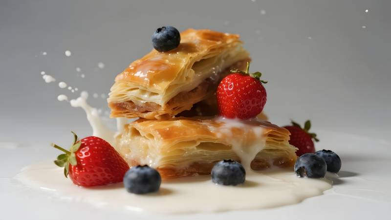 水果千层酥配奶油图片