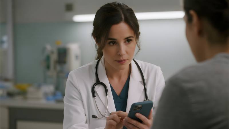 医生专注看手机图片