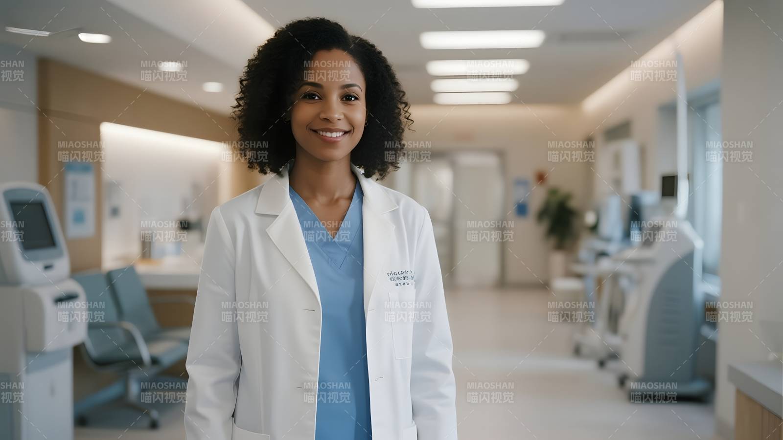 微笑的医生在医院走廊图片