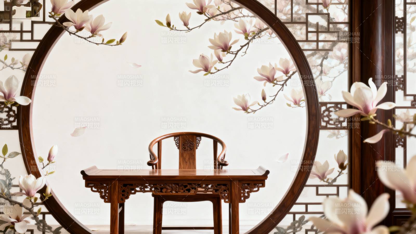 中式雅韵 花影映窗图片