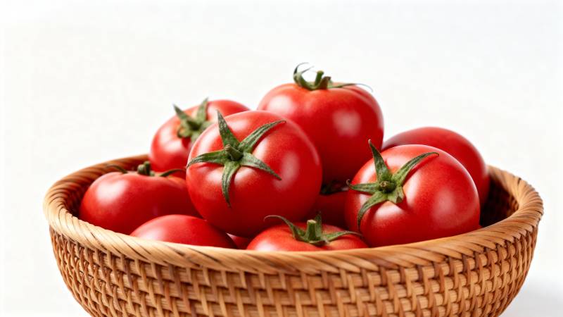 红番茄盛满竹篮图片