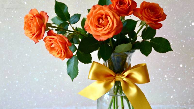 橙玫瑰花束图片