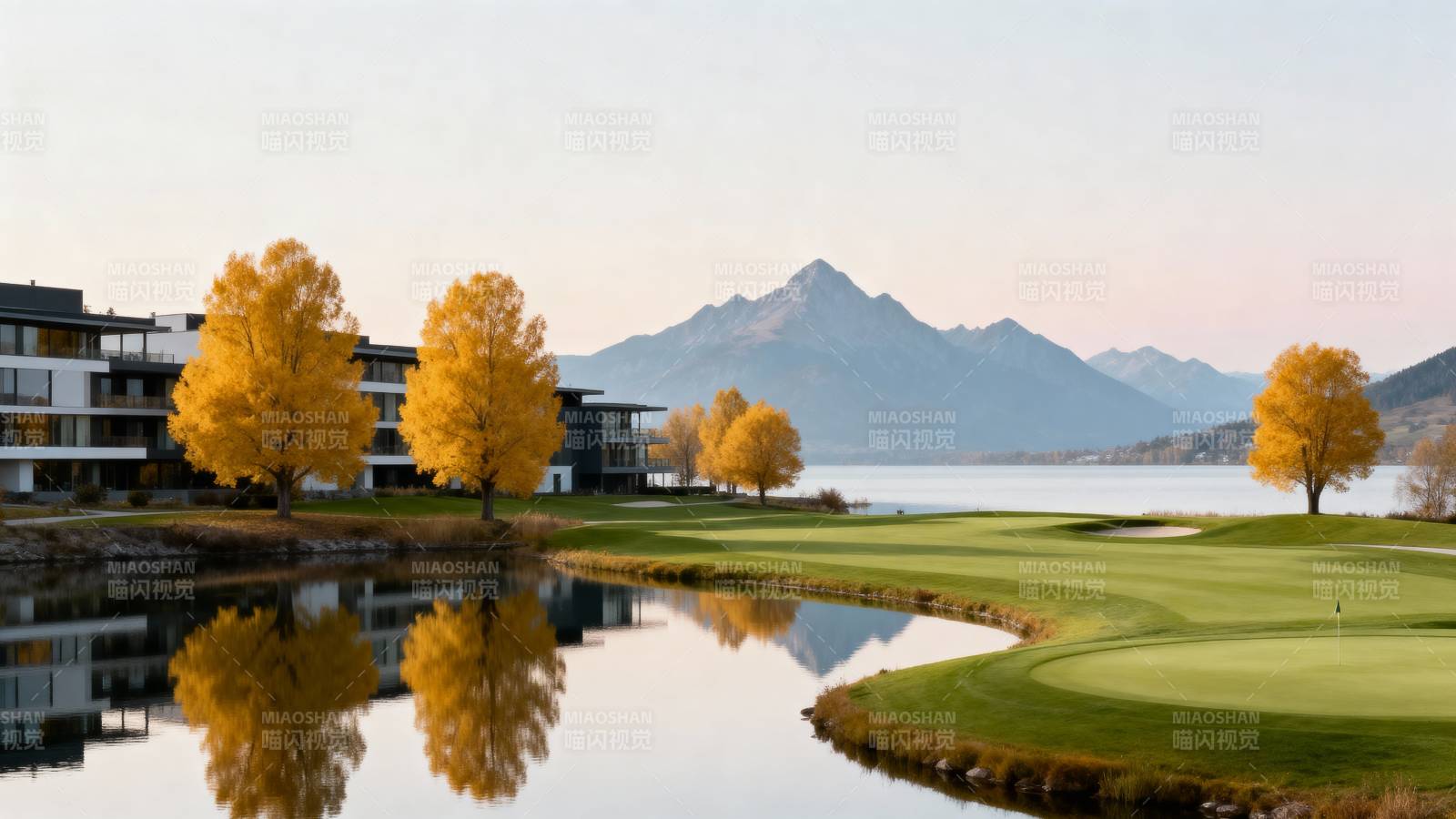 湖畔秋景高尔夫图片