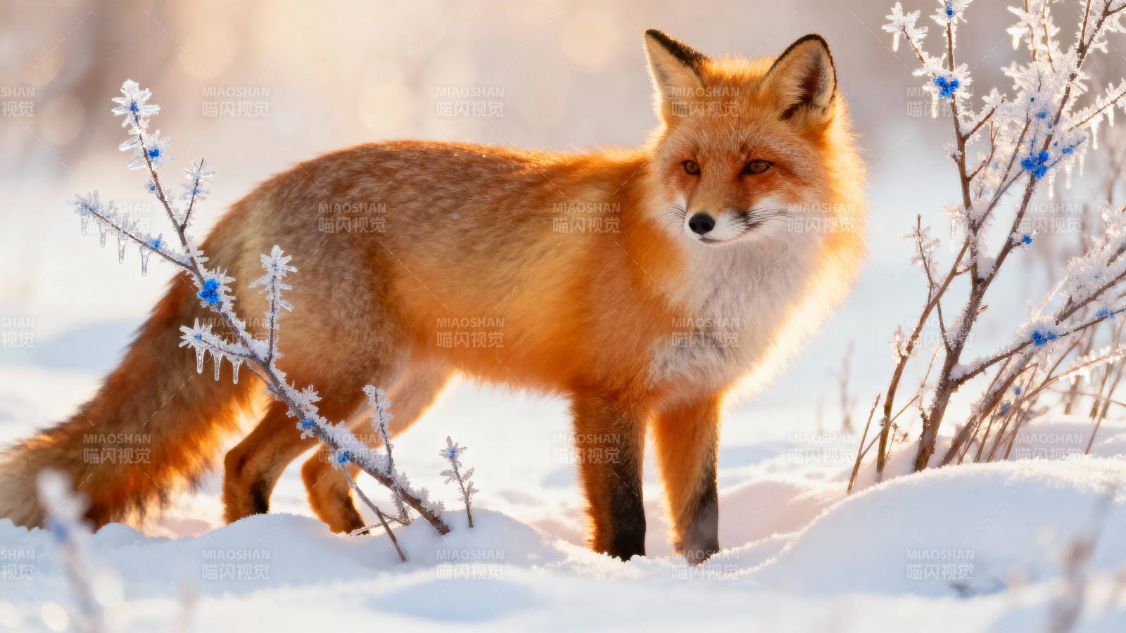 雪地红狐静立图片