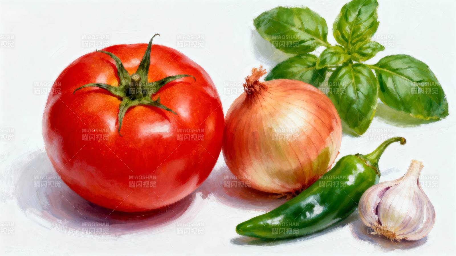 新鲜蔬果静物画图片