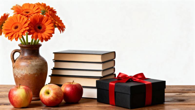 静物 花 书 苹果与礼盒图片