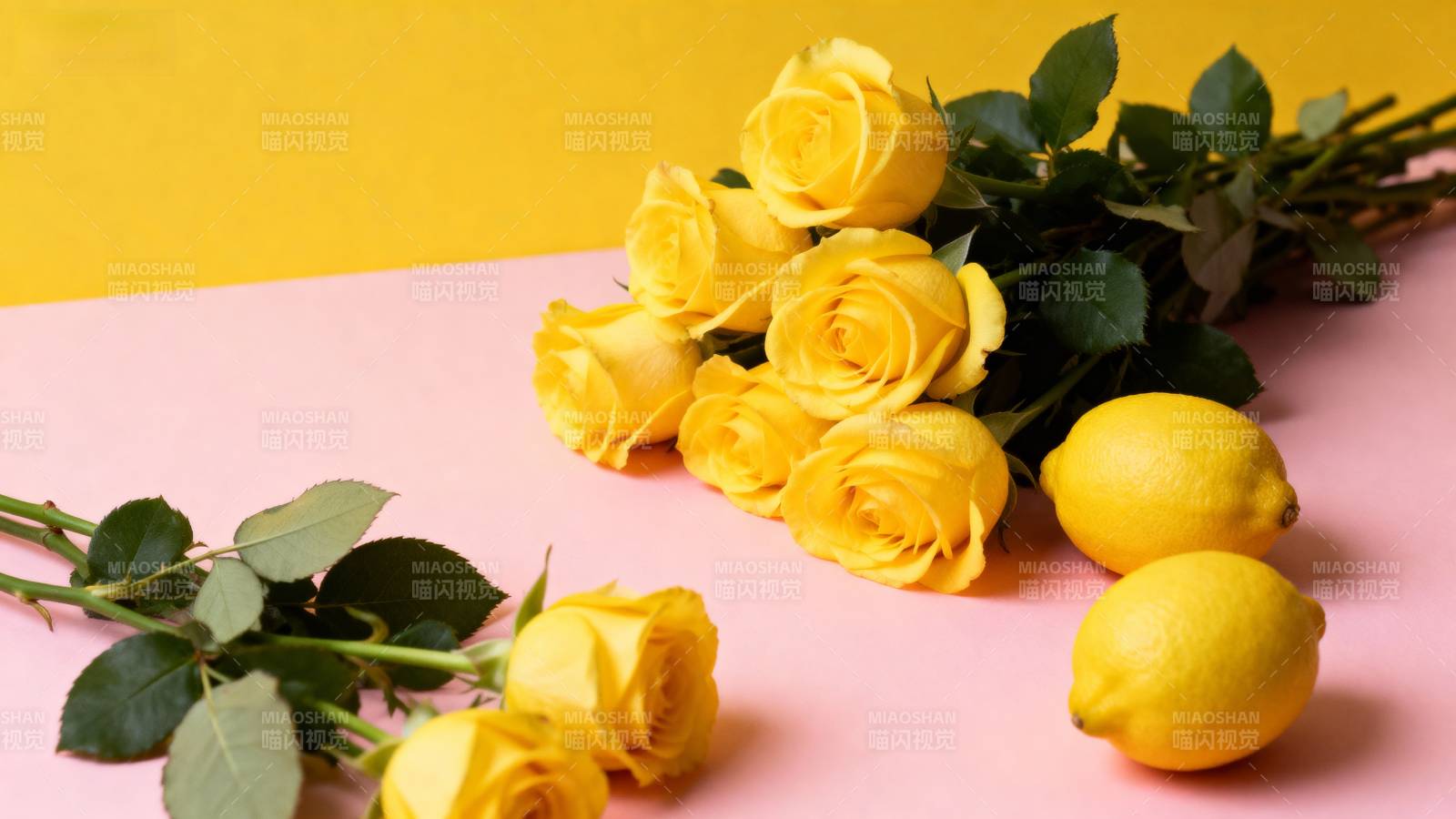 黄玫瑰与柠檬图片