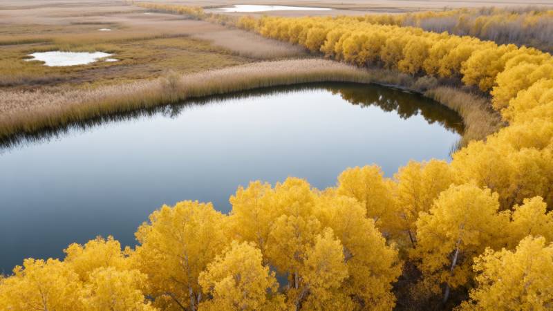 秋林映水 金黄如画图片