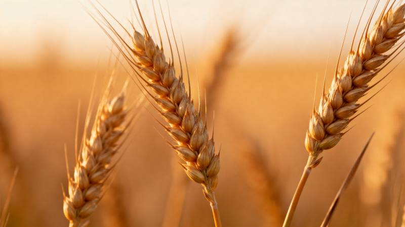 金黄麦穗迎风摇曳图片