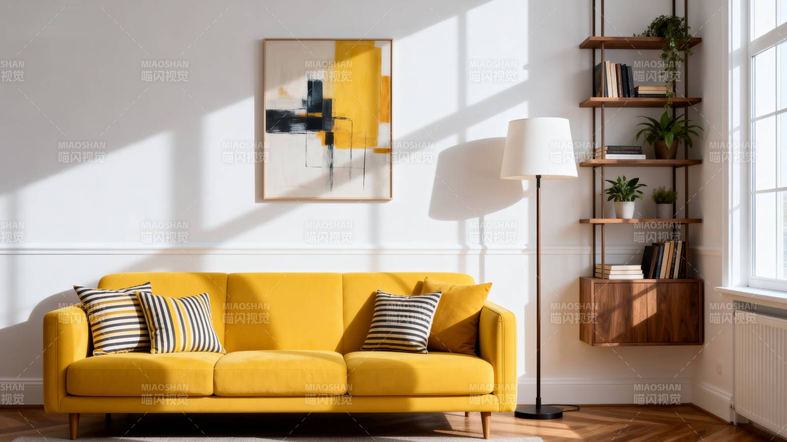 明亮客厅 黄色沙发图片