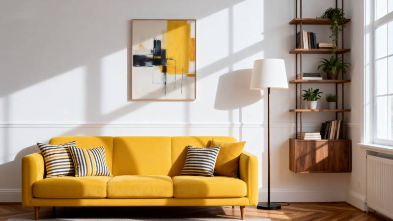 明亮客厅 黄色沙发图片