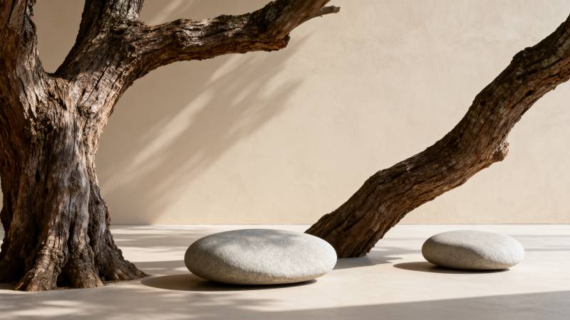 静谧树影石境图片