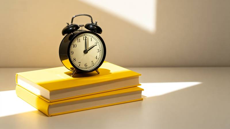 闹钟与书本静置图片