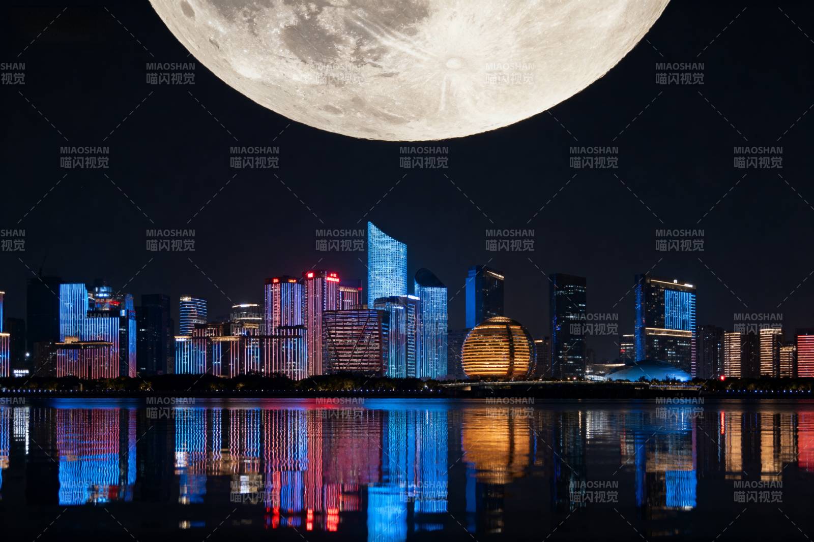 月夜都市倒影图片