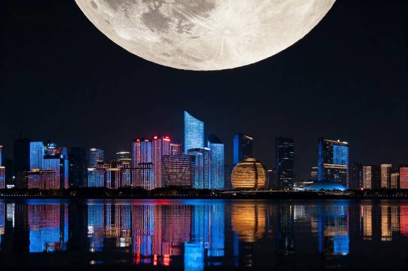 月夜都市倒影图片