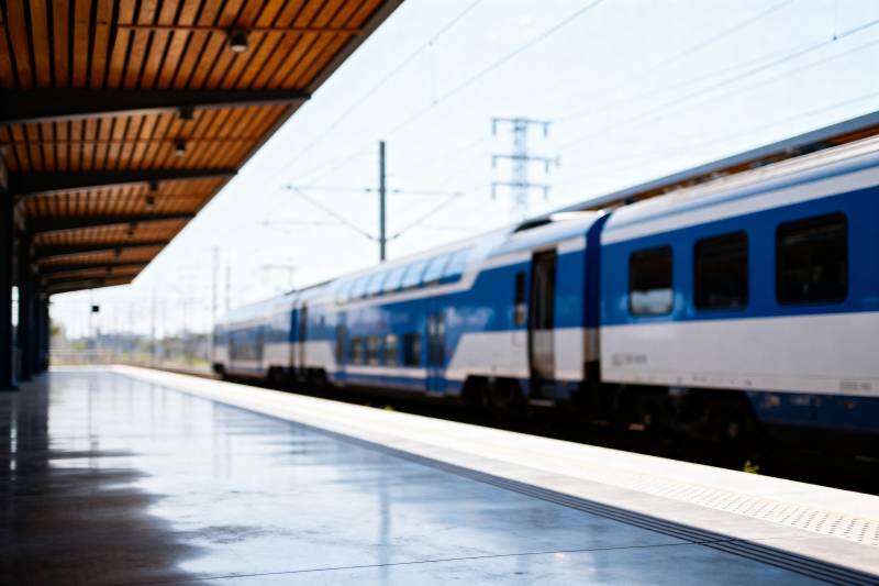 蓝白列车进站图片