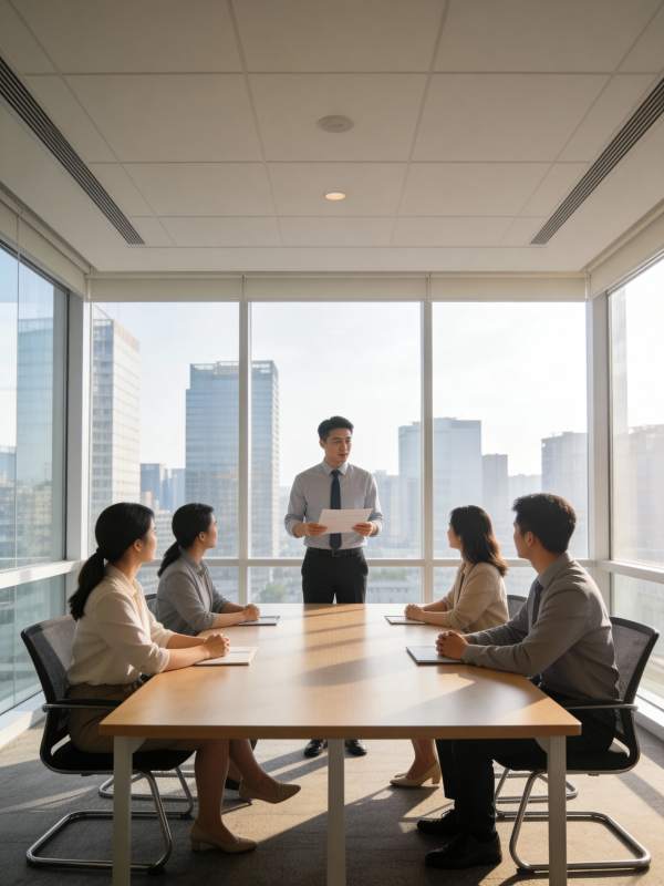 会议室里的团队讨论图片