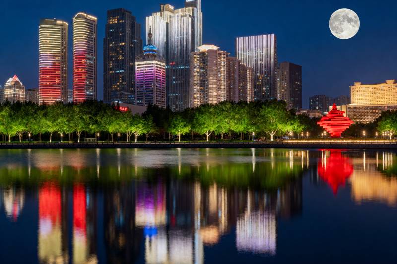 月夜都市倒影图片