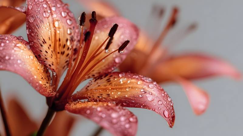 雨露中的橙色百合图片