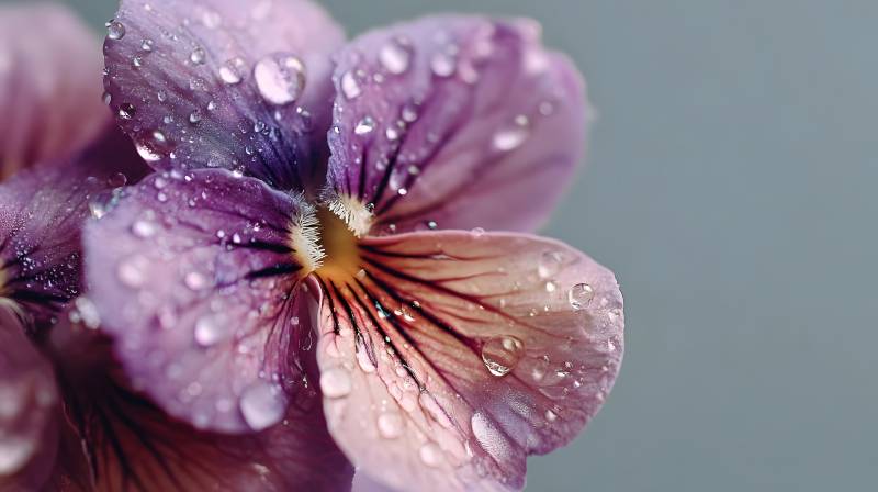 紫罗兰上的露珠图片